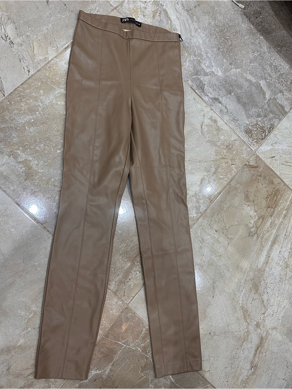 Zara Taupe Faux Leather Skinny Pants